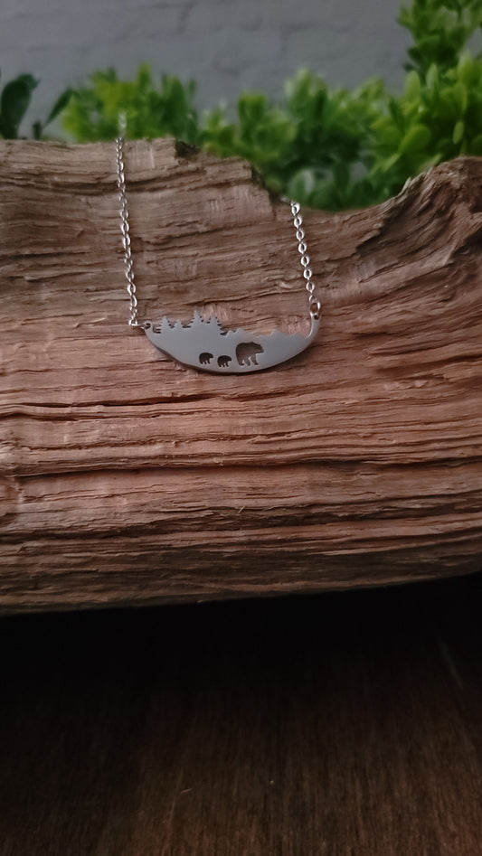 Mama Bear And Cubs Necklace